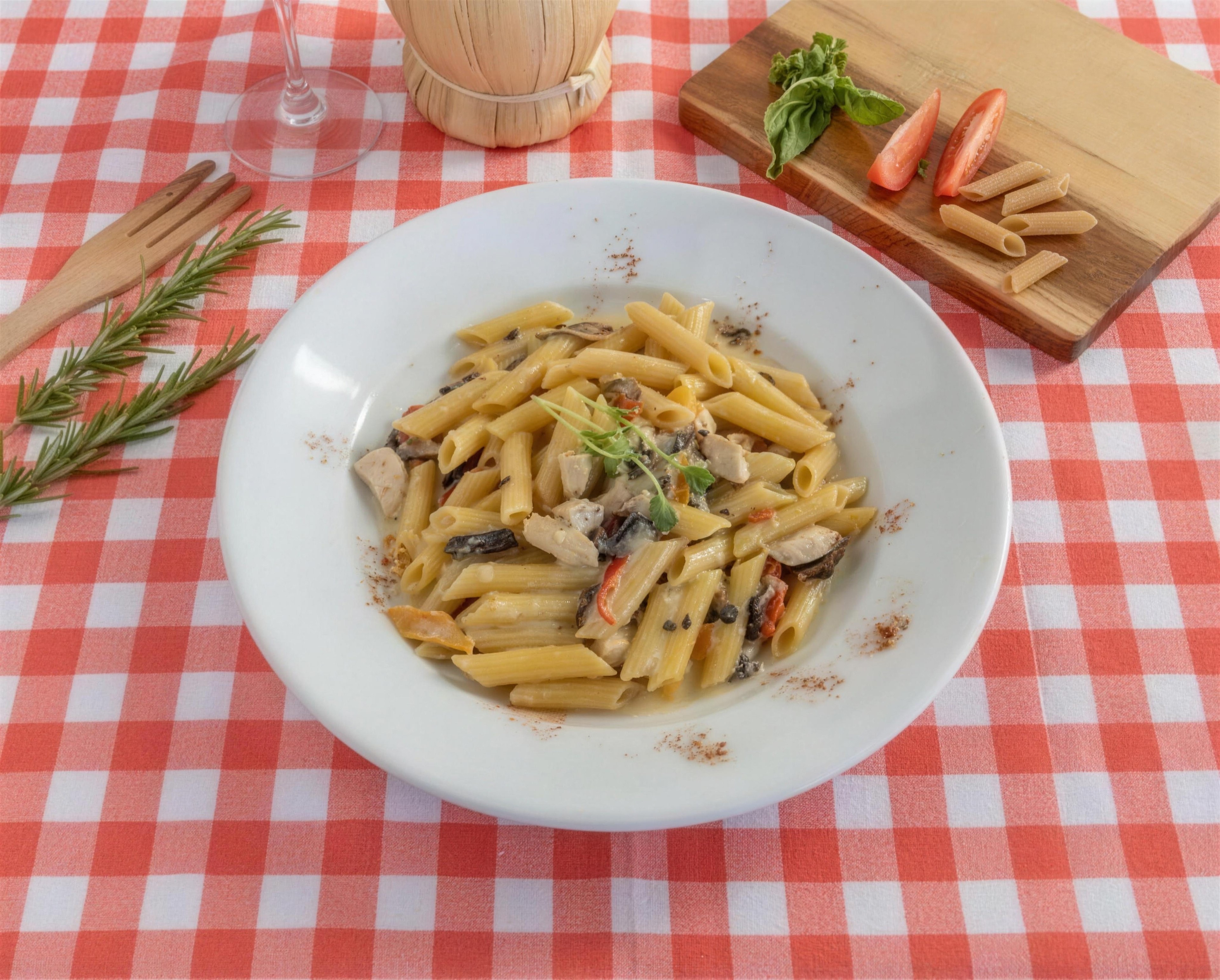 Penne Pollo with chicken and mushroom in a creamy sauce